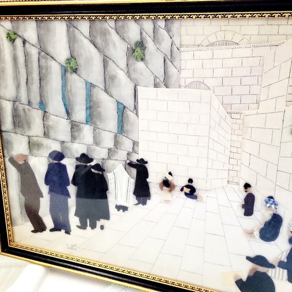 Handmade Vintage 1960's Unique Fabric Wall Art Kotel Jerusalem Kosel Western - Picture 5 of 8